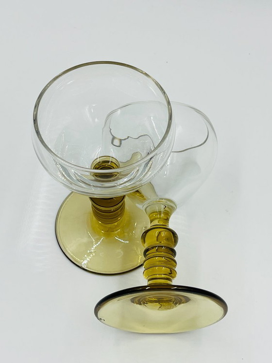 Dúo de copas de vino Roemer de Alsacia con pie ámbar, Vasos y jarras, Vidrio, Transparente, Vintage (foto 9 de 9)