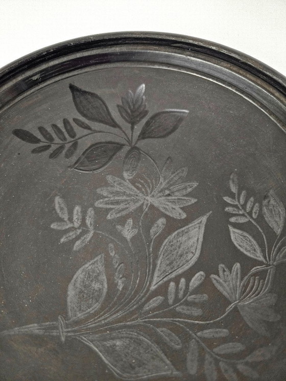 Image 1 of Unique Vintage Handmade Hungarian BLACK CERAMIC Hanging Wall Plate From Nadudvar | Signed at the bottom by Jr. Lajos FAZEKAS