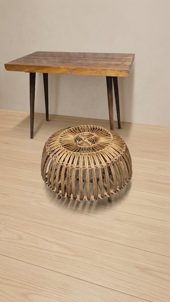 Ottoman Mid-Century Woven Rattan Stool by Franco Albini, 1950s, Italy, 50 × 50 × 30 cm (photo 5 of 9)