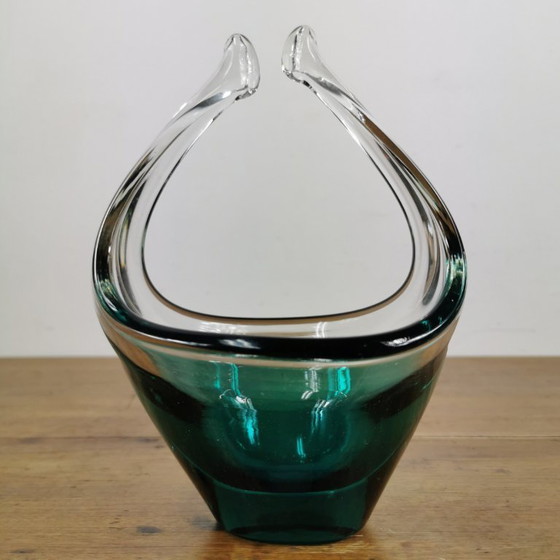 Image 1 of Vintage glazen schaaltje, Glazen mandje. Italiaans glas 016