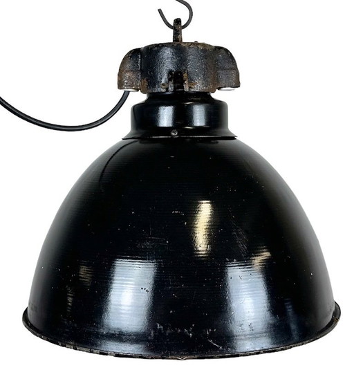 Industrial Bauhaus Black Enamel Pendant Lamp, 1930s