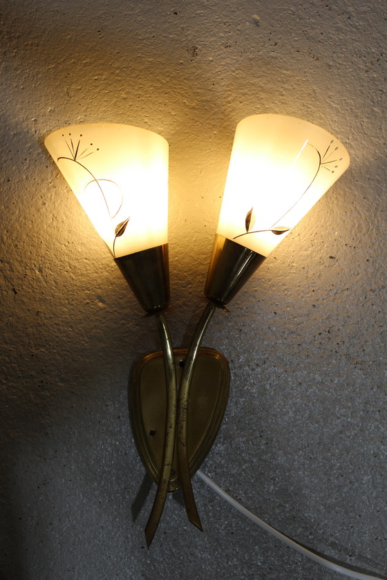 Image 1 of Vintage Wall Lamp - 1950s, Brass, Glass