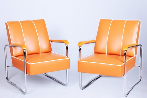 Coppia di Poltrone Bauhaus restaurate, di K. Honzík per Vanický Praha, Ceco, anni '30 – fauteuils, Wood, Chrome