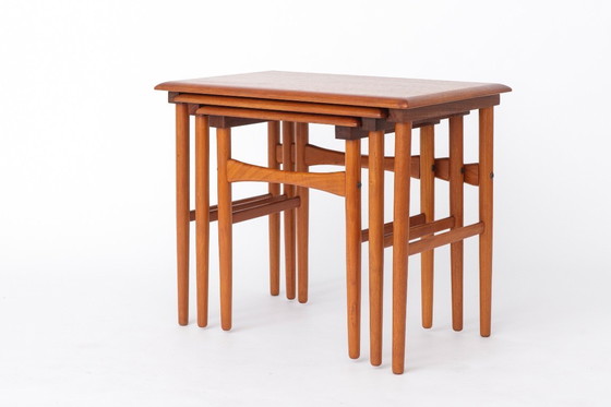 Image 1 of Set of 3 Teak Nesting Tables – 1970s Danish Mid-Century Modern Design, Vintage Side Tables, Scandinavian Teak Furniture