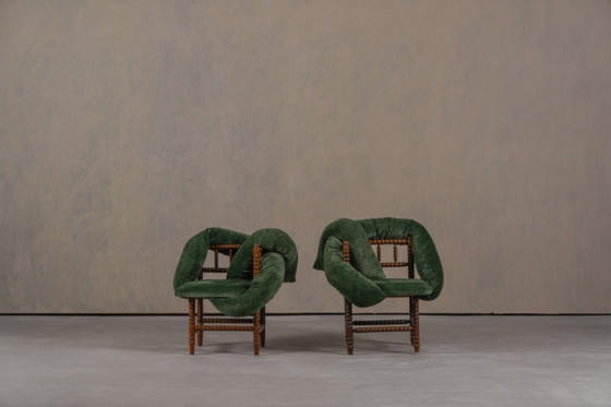 Image 1 of Sedie Bobbin vintage, reinterpretate da Corina Olaru, Olanda, anni '30, set da 2