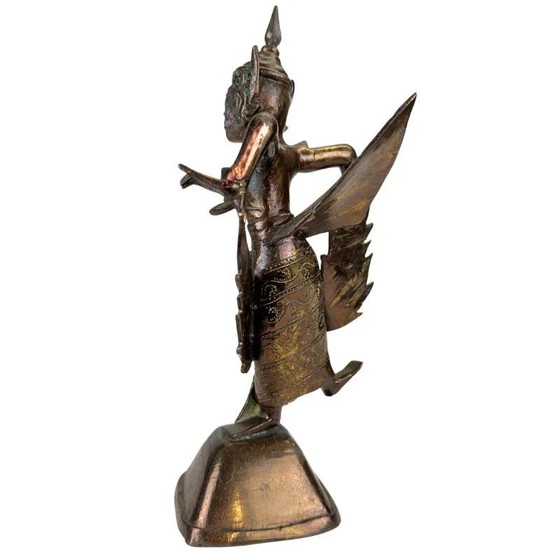 Antiek Thais vuurverguld bronzen Kinnara beeld - 19e eeuw - Ingelegde ogen – Beeldhouwkunst, Glass, Copper (photo 6 of 11)