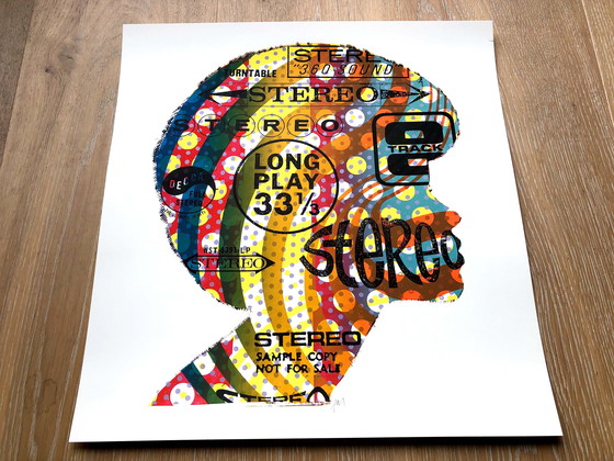 Image 1 of Berühmter Stereo-Siebdruck von Print Mafia - Hommage an die Vinyl-Schallplatte