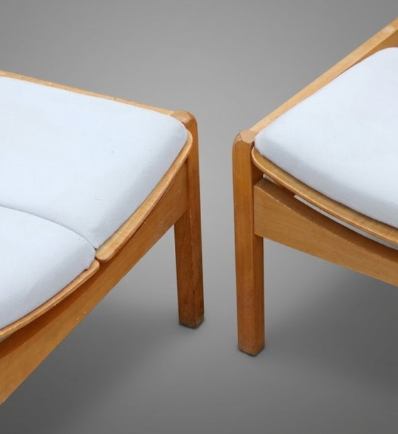 Pair of Baumann Argos lounge Armchairs, Wood, Textile, Brown, Vintage (photo 9 of 9)