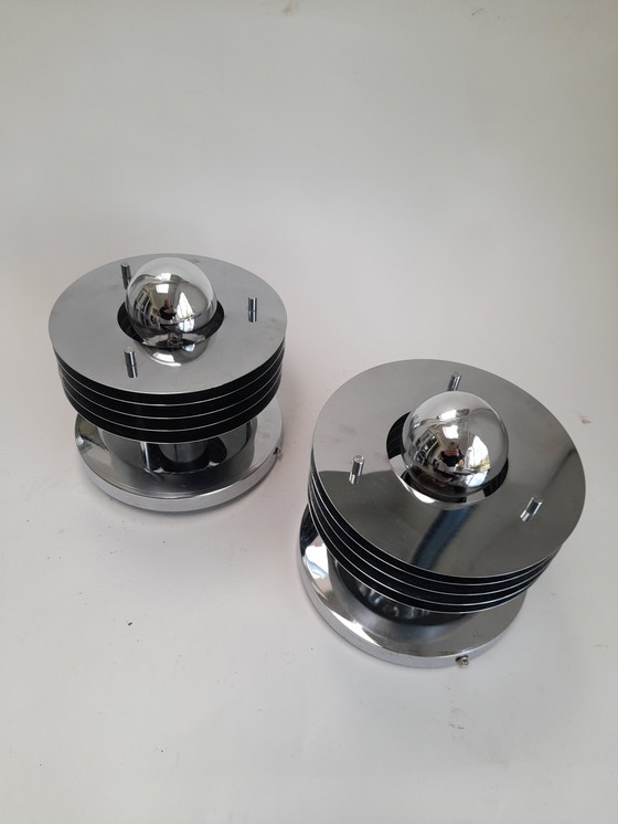 Image 1 of Pair of Saturne Massive 70s chrome wall lights