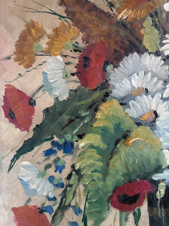 Vintage original floral oil painting with wildflowers in blue vase – Paintings & Drawings, Wood, Canvas (photo 10 of 17)