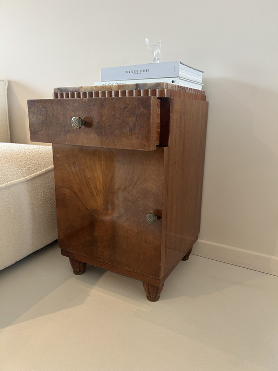 Image 1 of Unique Art Deco Cabinet with Marble Top & Burl Walnut Veneer