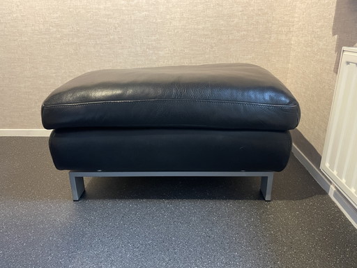 Black Leather Montel Hocker/Pouf