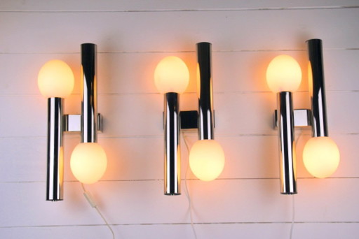 Drei Wandleuchten aus verchromtem Metall, von Sciolari , Italien 1970