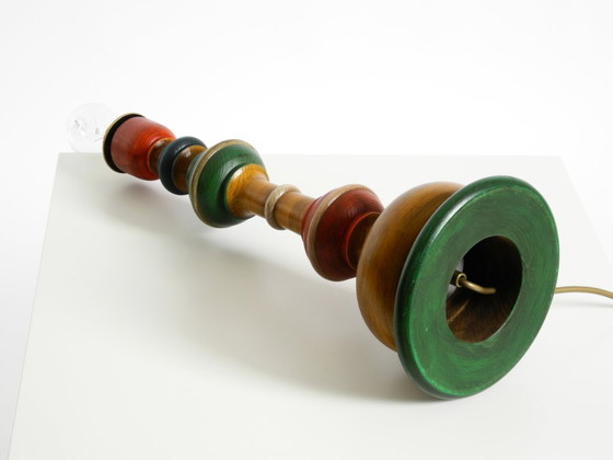 Beautiful, Large 1980s Table Lamp Made of Colorful Stained Pine Wood (photo 12 of 16)