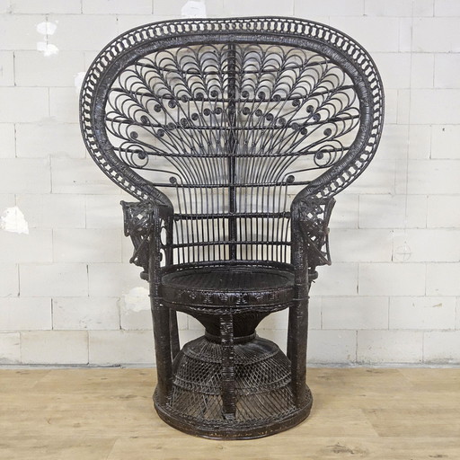 Silla vintage de ratán con forma de pavo real Emmanuelle / Silla con forma de pavo real (H147)