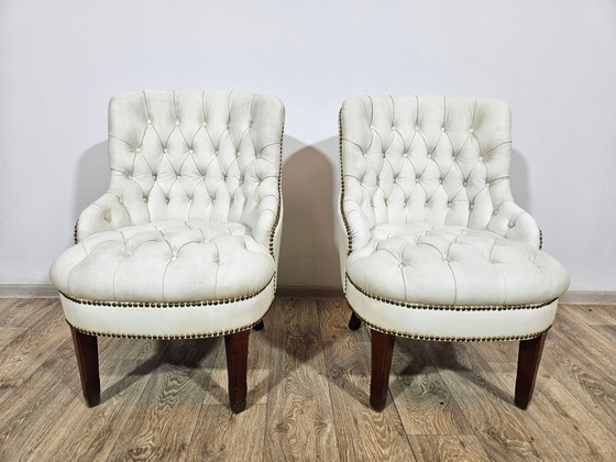 Chesterfield Armchairs, England, 1960s, Set of 2 – Leather, Wood (photo 7 of 15)