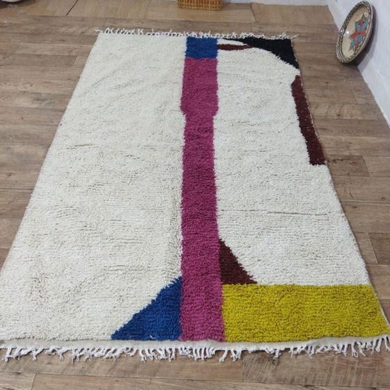 Image 1 of Handmade Moroccan Berber Rug – Modern Abstract Wool Carpet (245 × 150 cm)