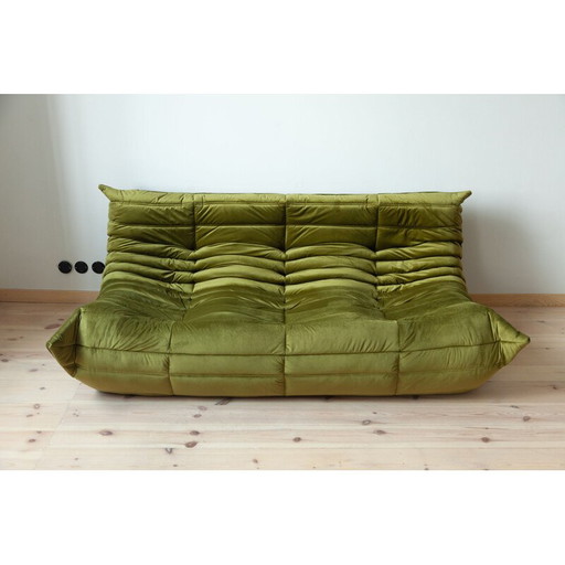 Togo vintage woonkamer set in groen fluweel van Michel Ducaroy voor Ligne Roset, Frankrijk 1970