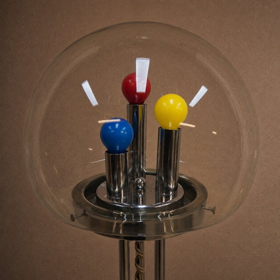 Image 1 of Vintage Itliaanse design Space Age vloerlamp Chroom en Glas (jaren 70 / 70s) unieke lamp 