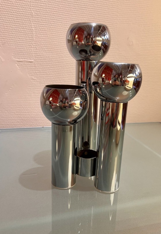 Portacandele cromato, 3 bracci, Space Age, 1970 – Metallo, Cromo (photo 2 of 6)