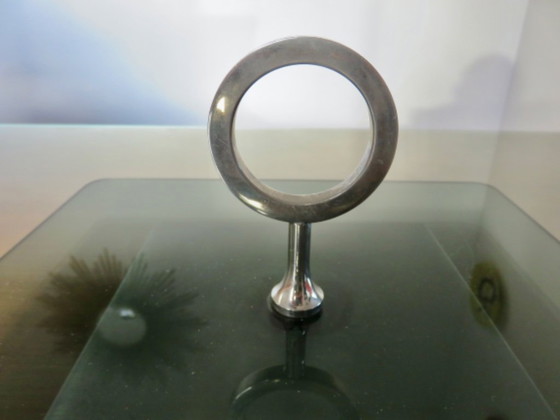 Image 1 of Drehbarer Servierteller im modernistischen Stil aus Rauchglas und versilbertem Metall, 1970er/80er Jahre