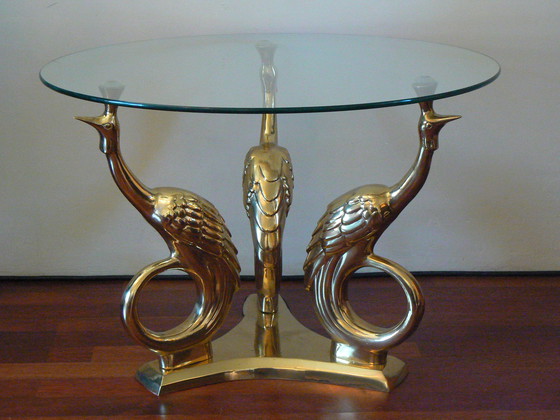 Image 1 of Table Vintage Hollywood Regency Peacock Peacock Brass Table