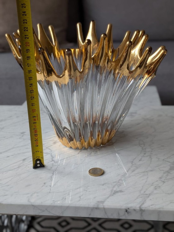 Spectaculaire Murano-stijl glazen "Splash" schaal met gouden reflecties, Vazen, Gold (foto 5 van 9)