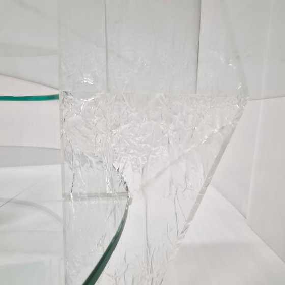 Image 1 of Vintage 1980s Round Coffee Table in Textured Plexiglas & Glass by Jeannot Cerutti