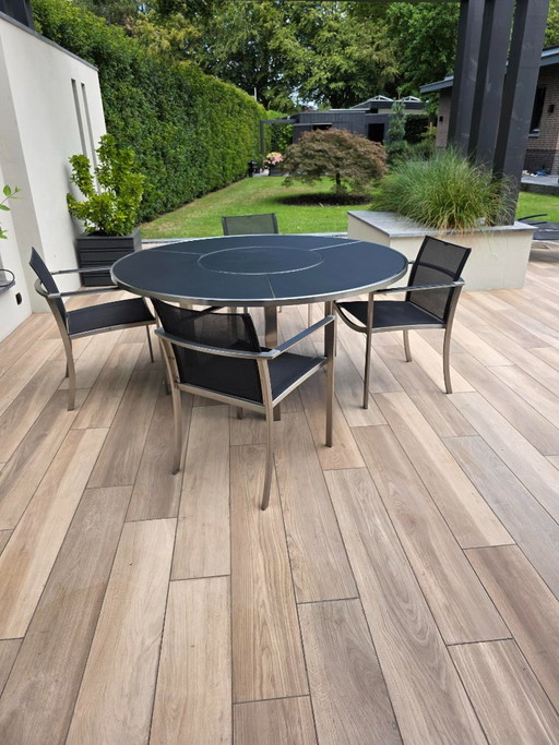 Royal Botania O-Zon Dining Set Ø160 Cm – Lazy Susan + 4 Stoelen –