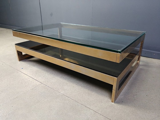 Image 1 of Table basse vintage à deux niveaux en belgochrom 23 carats, années 1970
