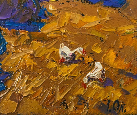 Image 1 of Original Oil Painting Nature Field Landscape Warm spring day