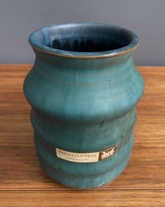 Image 1 of Westraven ceramique Utrecht blue vase 1970s