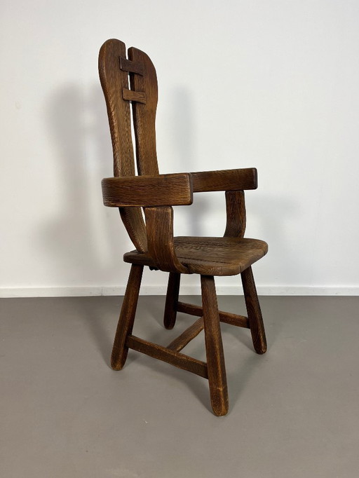 Brutalistischer Eichenstuhl De Puydt, Belgien 1960