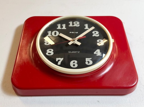 Image 1 of Vintage Red Plastic Wall Clock from Prim, 1970s