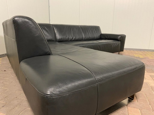 Divano angolare in vera pelle nero antracite – Seduta comfort premium – Design di lusso durevole – Consegna gratuita