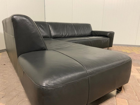 Image 1 of Divano angolare in vera pelle nero antracite – Seduta comfort premium – Design di lusso durevole – Consegna gratuita