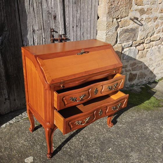 Image 1 of Vintage secretair bureau/kantoorkast/ladekast van kersenhout in Louis XV-stijl - jaren 80