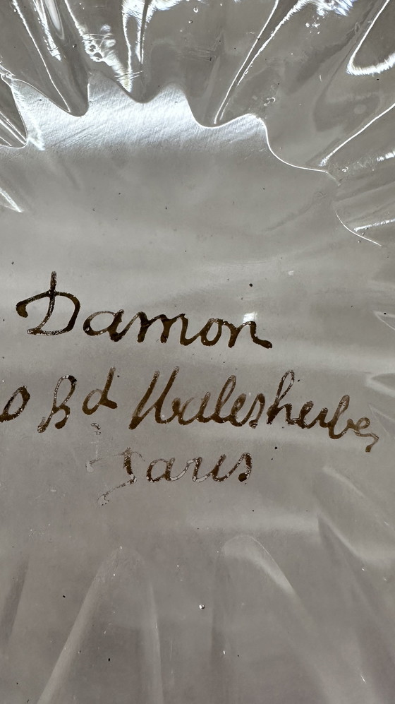 Image 1 of Antique French hand-painted glass bowl “Damon Paris” – ca. 1900 – gilded