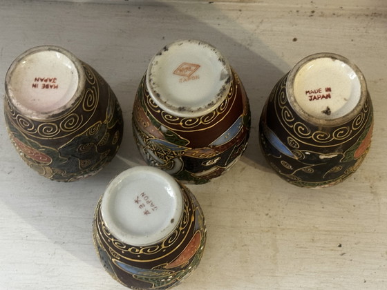 Image 1 of 4 Japanese Satsuma Vases 20th Century H 10 cm