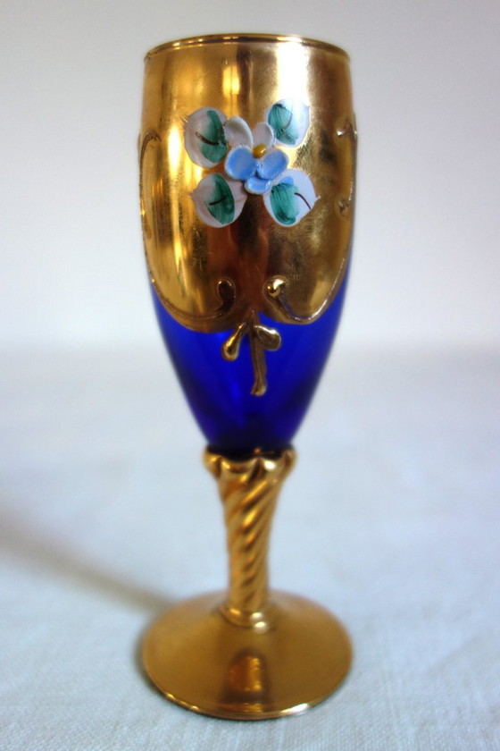 6 bicchieri da aperitivo Murano blu cobalto e oro vintage, Bicchieri e caraffe (foto 6 di 11)