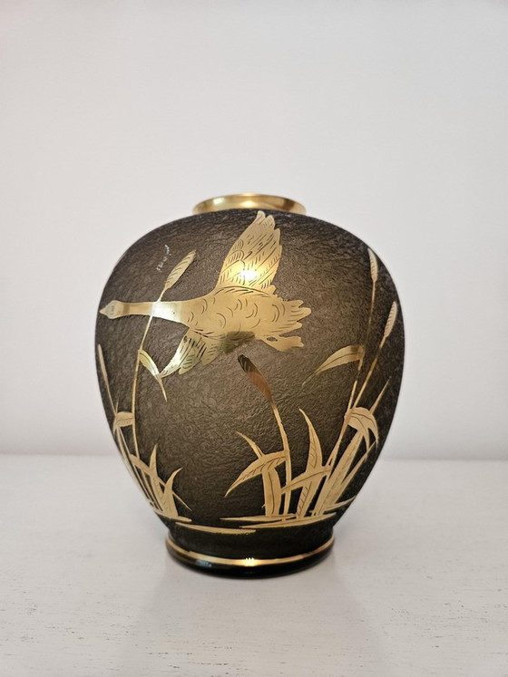 Vaso in vetro inciso dorato di Alfred Taube, Germania, anni '60 – Vasi, Gold (photo 2 of 11)