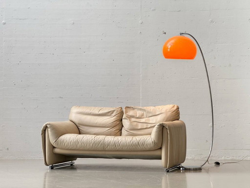 Vintage beige leren tweezitsbank, Zwitserland, jaren 80