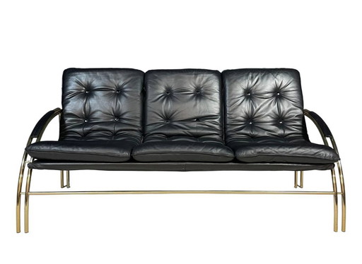 Vintage Leather and Metal Sofa, 1990s
