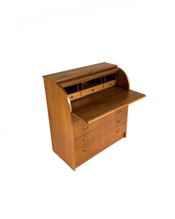 Image 1 of Vintage Danish teak roll-top secretary desk '60