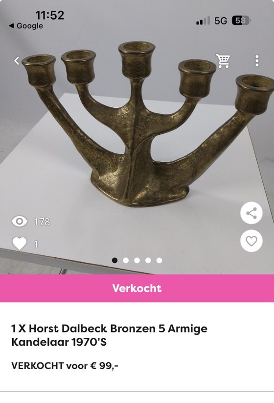 Image 1 of Vintage 1960 Brutalistische Bronzen Kandelaar ,Horst Dalbeck