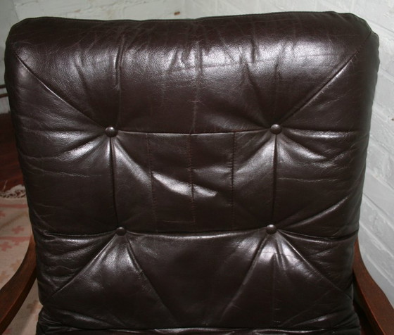 Image 1 of Midcentury Scandinavische fauteuil met lederen kussen