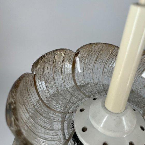Image 1 of Mid-century ice glass pendant lamp in lotus design – 1970s