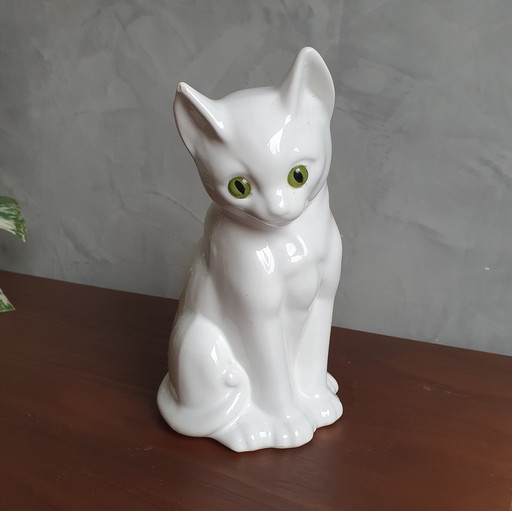 Statue de chat vintage 1980 avec yeux en verre