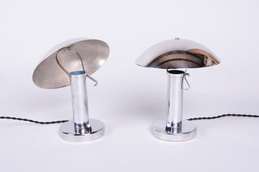 Paire de Lampes Bauhaus restaurées, par Miroslav Prokop, Chrome, Tchèque, années 1930