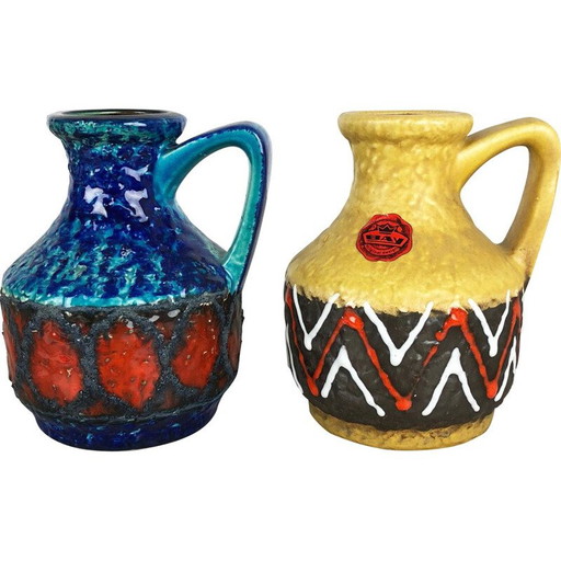 Paar Vintage-Vasen aus mehrfarbiger Lava-Keramik von Bay Ceramics